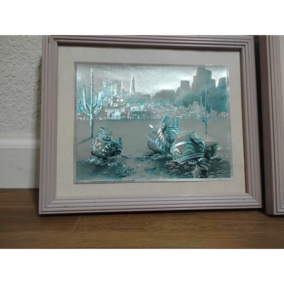 3 Pcs 90's SCAFA Tornabene Southwest Foil Art Print England Framed Vintage - Picture 3 of 16